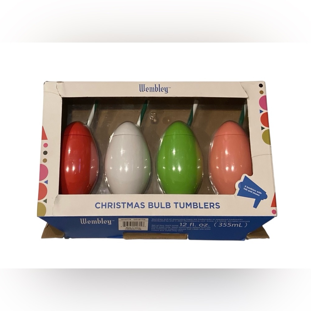 Wembley 12 Fl Oz Plastic Christmas Bulb Tumblers Set of 4 Unused